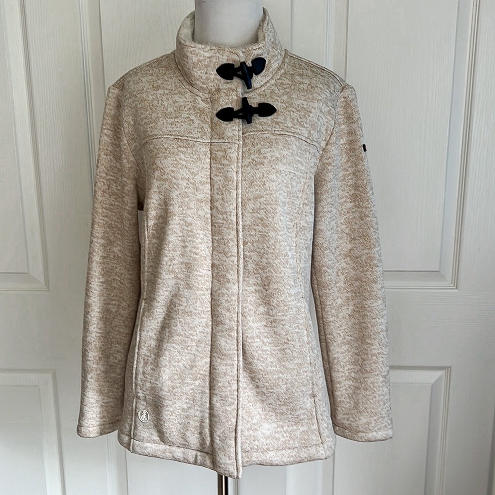 Batela Sea Style Fleece Tan and White Soft Touch Jacket Womens Sz US 12 EU 44